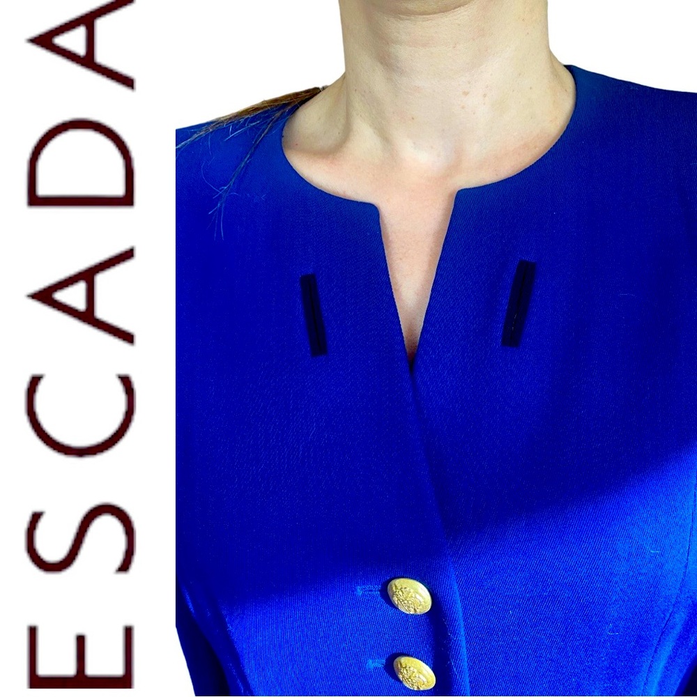 Vintage Escada blue Gitane Pant Suit with 
Blazer Size 38 German